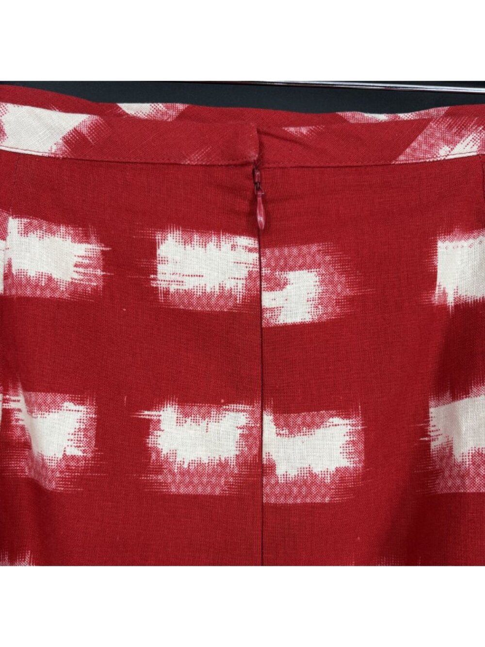 Corey Lynn Calter Pencil Skirt Size 8 Red Cream Linen Blend Ikat Print USA - Picture 3 of 9